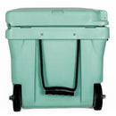 A Bob - The Cooler Co. 75QT "BFF" Hard Cooler in mint green, designed with extra thick insulated walls and heavy duty wheels, featuring a black front handle, shown from the front against a white background.