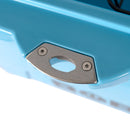 Close-up of the Bob - The Cooler Co. 75QT / 70.97L "BFF" Hard Cooler in blue, featuring extra thick insulated walls and a built-in silver metal bottle opener on the side, attached with two screws.