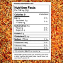 Nutrition facts label for The Spice Lab Rosemary Roasted Garlic Seasoning, an Italian-inspired blend from The Spice Lab showing 0 calories, fat, carbs, and protein per 1/4 tsp serving. The background highlights a savory mixture of dried herbs and spices, with the ingredients list displayed at the bottom.