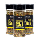 Three jars of The Spice Lab Spicy Italian Roasted Garlic Seasoning by The Spice Lab are lined up side by side, each displaying clear labels and showcasing the vibrant spice blend in transparent containers—ideal as a bold garlic seasoning or a delicious grilling seasoning to enhance your favorite dishes.