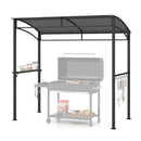 The 7 x 4.5 Feet Grill Gazebo Outdoor Patio Garden BBQ Canopy Shelter-Brown by DirectDeals features a curved roof, side shelf for condiments, and hooks for grilling tools, offering stylish shelter for your patio grill.
