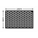 A black and white illustration of a perforated metal surface, with dimensions labeled on the sides.