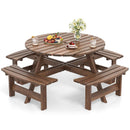 The DirectDeals 8-Person Round Picnic Table Set Circular Patio Dining Camping Table with Benches seats eight and features four attached benches—perfect for outdoor dining and gatherings.