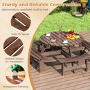 The DirectDeals 8-Person Round Picnic Table Set Circular Patio Dining Camping Table with Benches features a sturdy slatted design, waterproof finish, and seats eight—ideal for outdoor dining and gatherings.