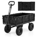 The DirectDeals 880 lbs Utility Wagon Flatbed with Removable Oxford Cloth Liner features four large all-terrain wheels, a collapsible handle, and a removable fabric liner displayed above the wagon.