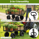 A person uses the DirectDeals 880 lbs Utility Wagon Flatbed with Removable Oxford Cloth Liner, filled with plants and vegetables. Its detachable handle is highlighted, with a red tractor and fencing in the background.