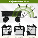 Side and top views of the DirectDeals 880 lbs Utility Wagon Flatbed with Removable Oxford Cloth Liner, showing its adjustable handle turning left, straight, and right.