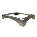 A metallic, rectangular, open-frame stand with curved legs and a smooth finish, designed to support the WPPO Karma 25 Wood-Fired Oven by WPPO LLC Direct, viewed from a low angle against a white background.