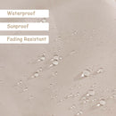 Close-up of beige fabric with water droplets. Text: Waterproof, Sunproof, and Fade-Resistant—perfect for your DirectDeals 7 x 4.5 Feet Grill Gazebo Outdoor Patio Garden BBQ Canopy Shelter-Brown.