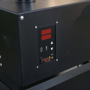 Close-up of a black Myron Mixon BARQ 3600 Pellet Smoker (BARQ-3600) control panel with digital display, buttons, and the Myron Mixon Smokers logo at the bottom.