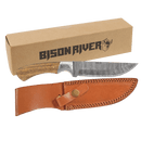 9.5" Fixed Damascus Blade Knife with Leather Sheath Bison River/JDS Industries