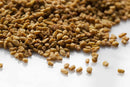 World Spice Fenugreek Seed by World Spice, prized for its nutty flavor, is scattered in a pile across a white surface.