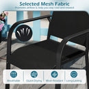 The DirectDeals 5 Pieces Patio Dining Set for 4 Outdoor Square Table and Stackable Chairs features black mesh chairs with breathable, quick-drying, wear-resistant comfort—perfect for stylish patio dining.