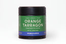 A 1.83 oz (52g) jar of World Spice Orange Tarragon from World Spice, featuring a green and blue label. This handcrafted blend is described as herbal, citrusy, and umami, with a delicate floral flavor that beautifully combines orange and tarragon, inspired by classic French seasoning blends.