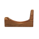 Introducing the NULU Knife Holder Dock by NULU Inc.—a premium wooden display stand crafted from acacia wood, featuring a curved groove and raised back specifically designed to hold or showcase your knife. The elegantly engraved “NULU” logo on the front adds a refined touch, making it a sophisticated solution for countertop knife storage.