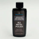 The Messermeister All Metal Polish - 1.7 oz is a black bottle with a black cap, labeled to remove rust and stains from high carbon steel. This effective stainless steel cleaner polishes and safely restores metal surfaces.
