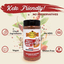 A container of Hickman's BBQ Premium All Purpose Gluten Free Keto Friendly BBQ Rub 11 oz is centered, with icons and text highlighting it's gluten free, keto friendly, vegan, no preservatives, clean ingredients, no MSG, and versatile.