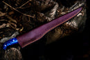 The Texan Knives Custom Handmade Angling Knife – Damascus Steel Blade & Resin Handle comes sheathed in a stitched leather cover, making it an elegant addition to your premium fishing gear for 2025.