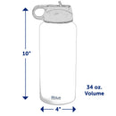 Line drawing of a Blue Coolers Steel Flask Preserves Hot Or Cold Drinks For Commuters 34-ounce stainless steel vacuum insulated flask, 10 inches high and 4 inches wide.