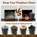 Side-by-side comparison of a dirty vs. clean fireplace with the DirectDeals Ash Bucket with Lid and Cut-resistant Gloves in front—an essential fire pit accessory for your complete fireplace cleanup kit.