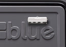 Small white LED light from the Blue Coolers Pro Accessory Kit For Ark 100 110 Quart Coolers mounted on the gray surface of an Ark 100 or 110 Quart Cooler with embossed text.