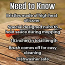 The Butcher BBQ Mop Brush by Butcher BBQ has high heat silicone bristles with special nubs for easy sauce application. Its 15-inch length and removable, dishwasher-safe brush make cleanup simple.