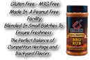A bottle of Butcher BBQ - BBQ Rub by Butcher BBQ is shown beside text listing its features: gluten free, MSG free, made in a peanut-free facility, small batch blended with balanced flavors—a true championship seasoning.