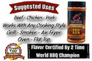 Butcher BBQ - BBQ Rub is a versatile meat seasoning for beef, chicken, and pork. Use with grill, smoker, oven, air fryer, or flat top. Features the "Trust Your Butcher" seal and “Flavor Certified by 2 Time World BBQ Champion.”.
