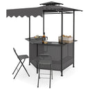 DirectDeals Grill Gazebo with Shelves, Hooks & Double Roof Canopy features a modern black metal frame for bottles, glasses & bread—ideal as an Outdoor BBQ Shelter for gatherings.