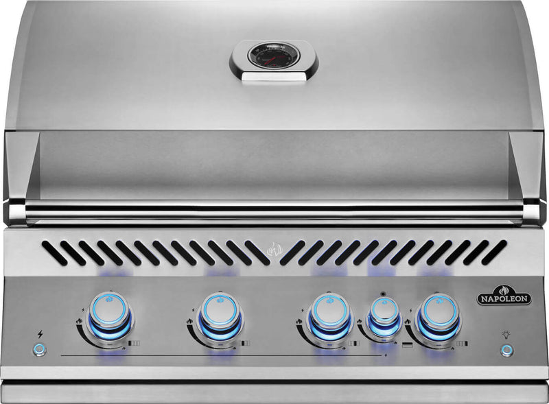 Napoleon Built-In 700 Series 32 stainless steel gas grill with infrared rear burner, rotisserie kit, and LED backlit control knobs