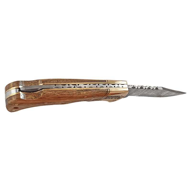 3.75" Damascus Steel Knife with Leather Sheath with Acadia Wood