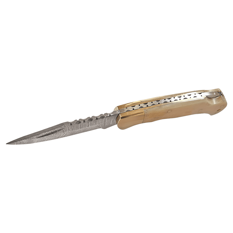 3.75" Damascus Steel Knife with Leather Sheath with Bone