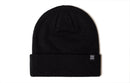 The Haka Hat Pacific Northwest Beanie | Black PNW X by Haka Hat is a classic black beanie with a folded cuff, featuring a small rectangular tag with a white "H" on the front, displayed against a white background.