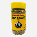 A clear plastic jar with a yellow lid labeled Culture Hot Sauce Bar Sauce Rub by Culture Hot Sauce, featuring a garlic illustration and filled with a versatile spice blend—the perfect garlic rub and umami seasoning for all your favorite dishes.