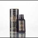 A bottle and cylindrical container of The Immaculate Beard Immaculate Fast Absorbing Beard Oil For Men Softens Skin, a natural beard oil with No Fragrance Added, featuring a gold and black design, displayed on a white background. Ideal for conditioning your beard without any added scent.