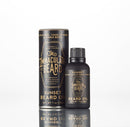 A bottle and container from the Beard Grooming Gift Set by The Immaculate Beard, showcasing gold and white text on a sleek black background. Ideal for pairing with your preferred beard balm or as an essential part of any beard care set, these products are displayed against a clean white backdrop.