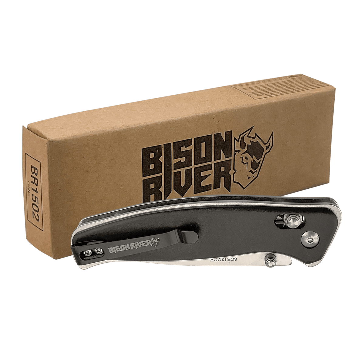 Bison River 4.5 Inch Button Lock Folding Knife Black