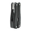 Bison River 4" 13 function multi tool with black finish and nylon sheath folded up