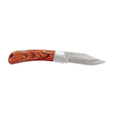Bison River 4" wood and resin folding knife with satin stainless steel blade and leather sheath side view