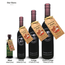 Four bottles of Georgetown Olive Oil Co. BOURBON MAPLE Balsamic Vinegar—Barrel Aged in Modena, Italy—are displayed in a row, ranging from mini to extra large sizes. Each bottle features a maple-themed label and a gold cap, reflecting the brand’s signature style. Echoing the rich depth and character typical of balsamic vinegars from Modena, these bottles are accompanied by text above and below detailing their respective sizes and volumes.