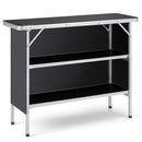 The DirectDeals Folding Camping Table with 2-Tier Open Shelves for Outdoor BBQ features a black surface, silver frame, and open design—perfect portable convenience for your outdoor prep needs.