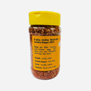 A clear plastic spice jar with a yellow lid and a label for Culture Hot Sauce Blindsided Rub by Culture Hot Sauce, describing a spicy, smoky blend featuring ultra-hot Carolina Reaper BBQ rub heat, along with suggested uses and flavor notes highlighting chipotle, cumin, and Szechuan.