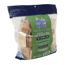 Blues Hog Premium Barkless Hickory Wood Chunks for smoking meat.  Wood shown in bag. Back of bag. 