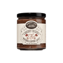 A jar of Brownwood Farms Cherry Berry Mustard featuring a cream-colored label, black lid, and illustrated cherries on the front, highlighting the brand’s signature coarse ground mustard combined with sweet berry flavors.