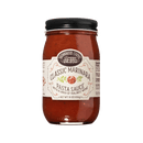 A 16 oz jar of Brownwood Farms Classic Marinara Pasta Sauce features a beige label with red and brown text, topped with a black lid. This tomato sauce puts a flavorful spin on classic marinara by including Malbec wine, as highlighted on the label.