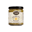 A 10 oz (284g) jar of Brownwood Farms Golden Ale Mustard, topped with a black lid. The label features the Brownwood Farms brand name, floral illustrations, and the product name in bold lettering. Ideal for anyone seeking the robust taste of pub-style mustard, this golden ale-infused spread delivers bold flavor in every bite.
