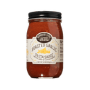 A 16-ounce jar of Brownwood Farms Roasted Garlic Pasta Sauce features a black lid and a beige label accented with garlic illustrations. Made by Brownwood Farms with slow-roasted garlic and Syrah wine, this pasta sauce is a flavorful pantry staple perfect for enhancing your favorite dishes.