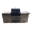 Elevate your outdoor kitchen with the Smokin Brothers Built-In Kit for Premier Models—a durable stainless steel cabinet with a striking stone façade, black hood, and spacious flat countertop surfaces on both sides for effortless food prep; ideal for your next installation from Smokin Brothers.