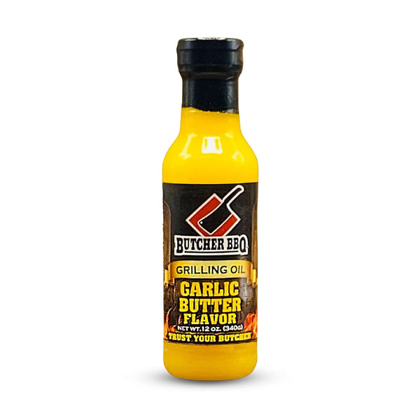 Butcher BBQ Garlic Butter Grilling Oil 12 oz bottle for basting, marinating, and grilling with steakhouse flavor