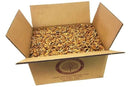 An open cardboard box of Millican Pecan Orchard Fresh Raw Pecan Halves - Premium Shelled Texas Pecans, featuring the Millican Pecan logo and website on the side.